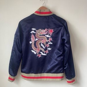 CHRLDR 100% Satin Bomber Jacket with Embroidered Chinese Dragon